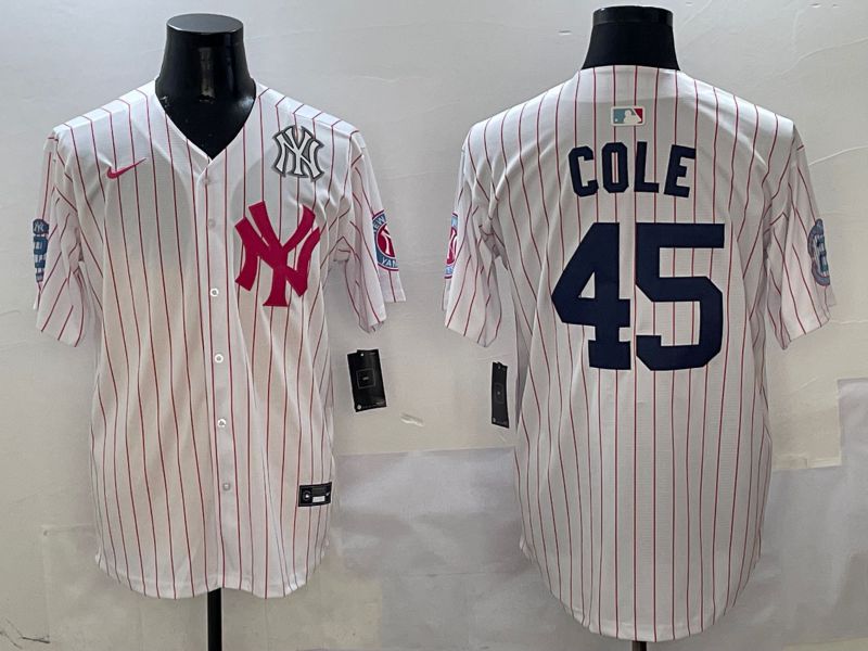 Men New York Yankees #45 Cole White Stripe Jointly Name Nike 2025 MLB Jersey style 6
